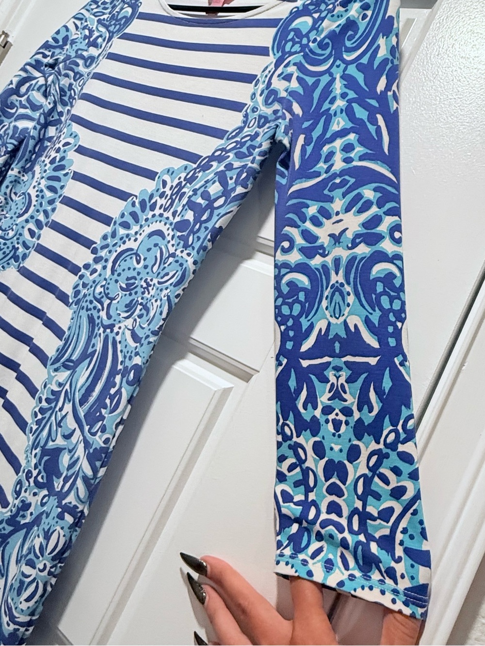 Lilly Pulitzer Blue & White Striped Floral-Panel Long Sleeve Dress